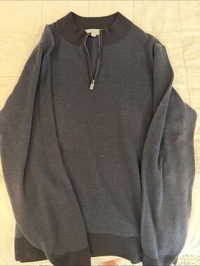 Canali 1934 100% Wool Quarter Zip Sweater Navy Blue Made in Italy Size 54